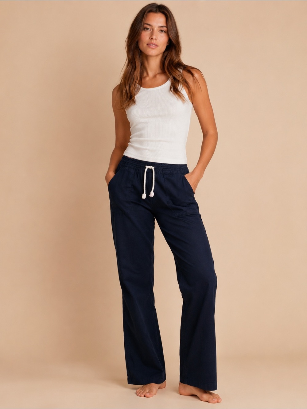 Roxy Navy Wide-Leg Drawstring Pants